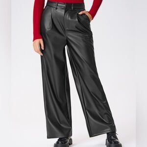 Cider Faux Black Leather High Waist Solid Pocket Wide Leg Trousers Size XL